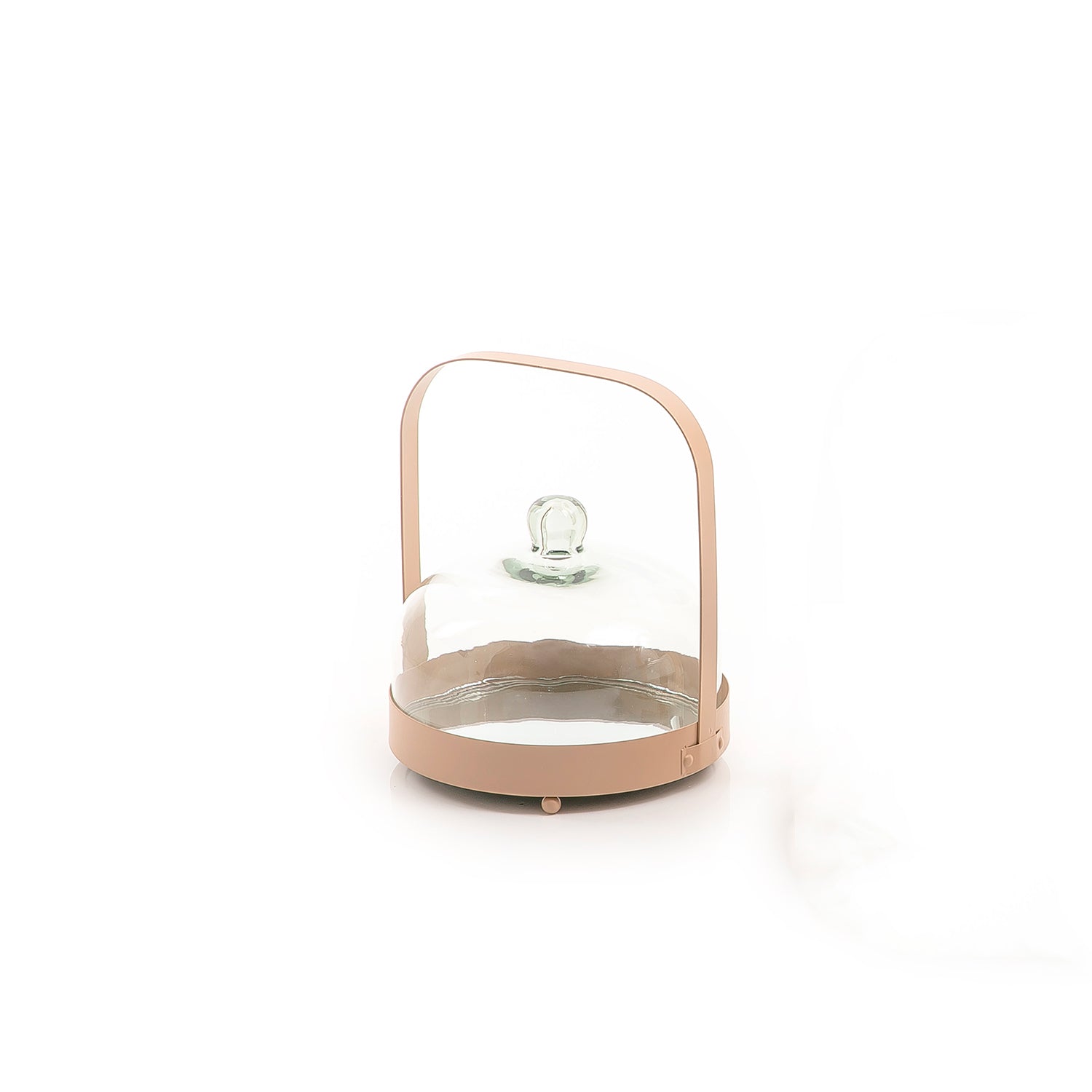 Beige Round Metal Stand With Glass Cover