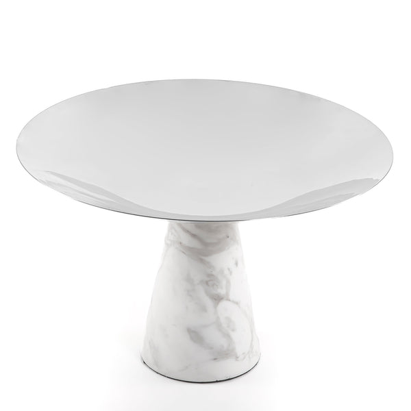 Marble Stand with Metal Dish and Conical Base Design - Large