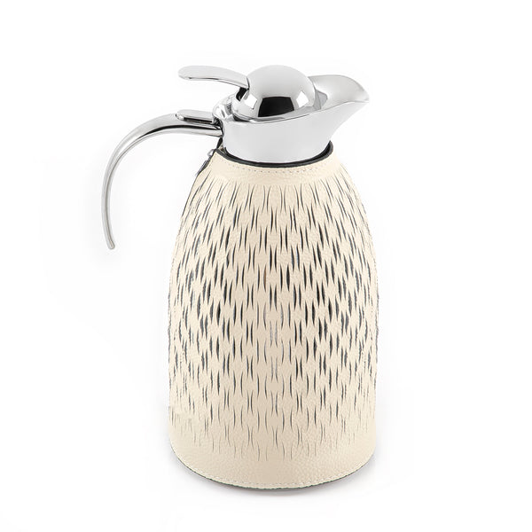 Oval Vacuum Flask Thermos 2L with Wavy Pattern Leather Cover