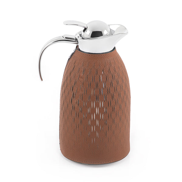 Oval Vacuum Flask Thermos 2L with Wavy Pattern Leather Cover