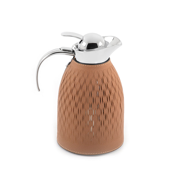 Oval Vacuum Flask Thermos 1.5L with Wavy Pattern Leather Cover