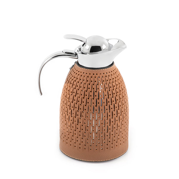 Oval Vacuum Flask Thermos 1.5L with Perforated Leather Cover