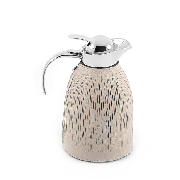 Oval Vacuum Flask Thermos 1.5L with Wavy Pattern Leather Cover