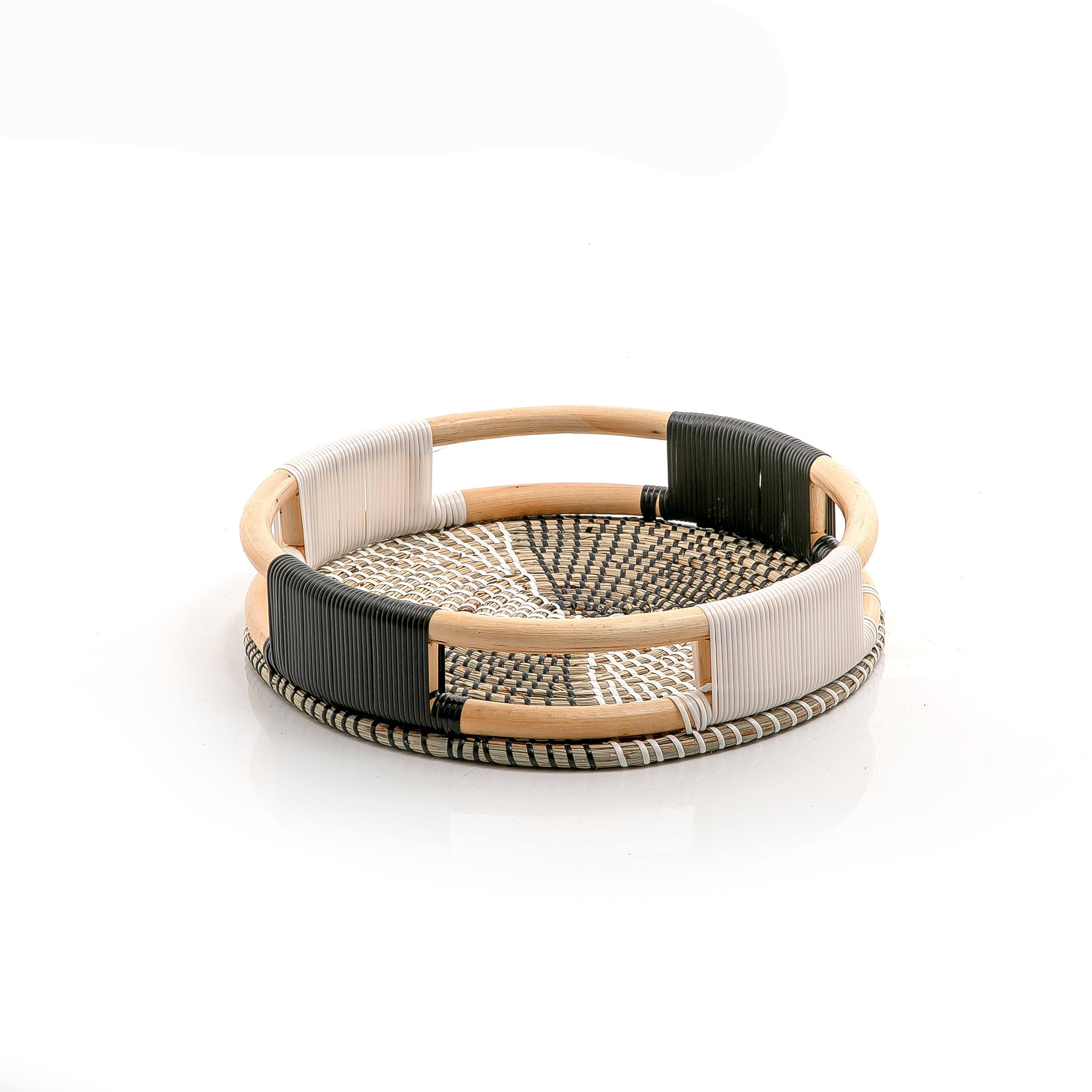 Multicoloured Round Rattan And Bambo Tray