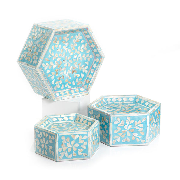 Set of 3 Mother of Pearl Stands with Geometric Design