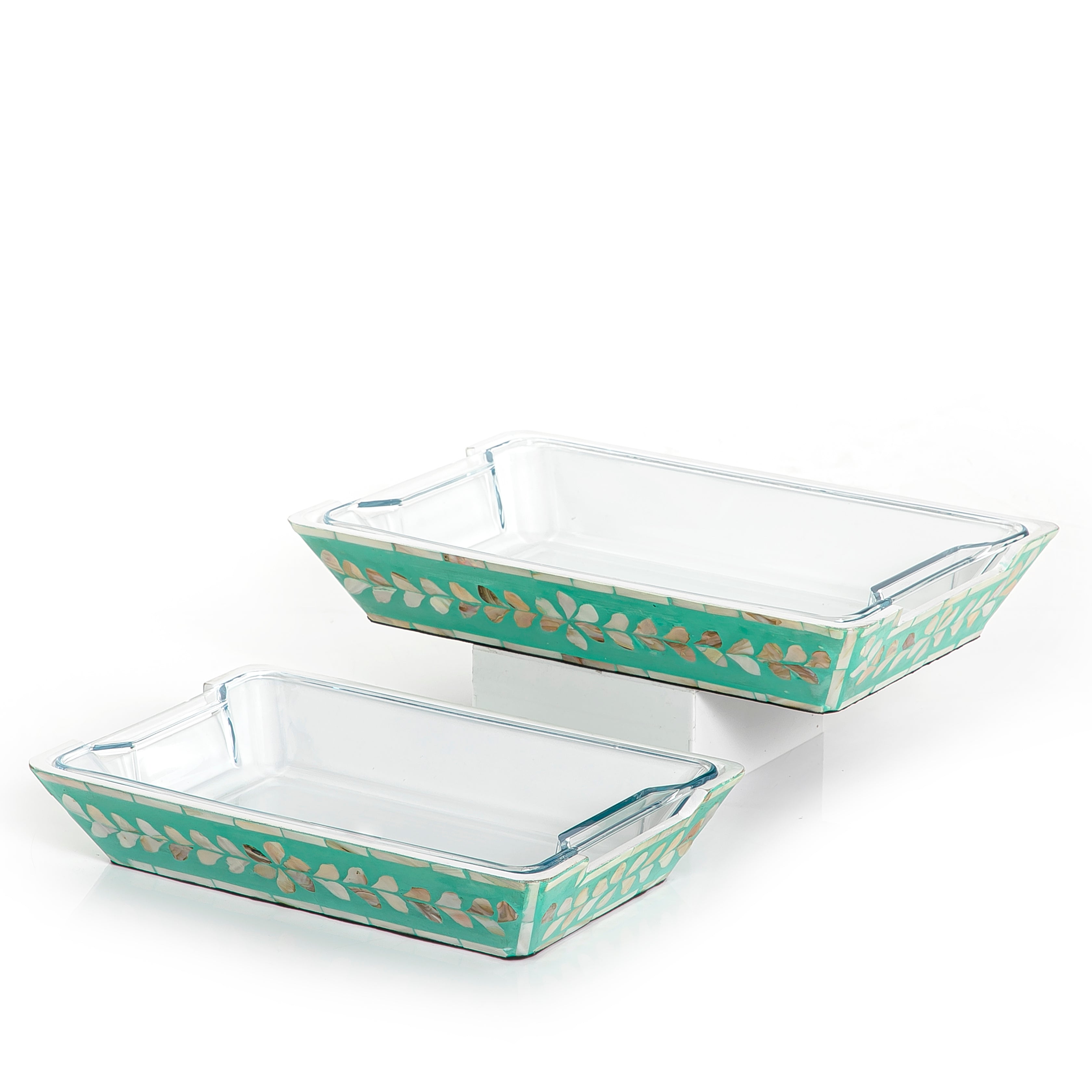 Set Of Mother Of Pearl Plate With Glass