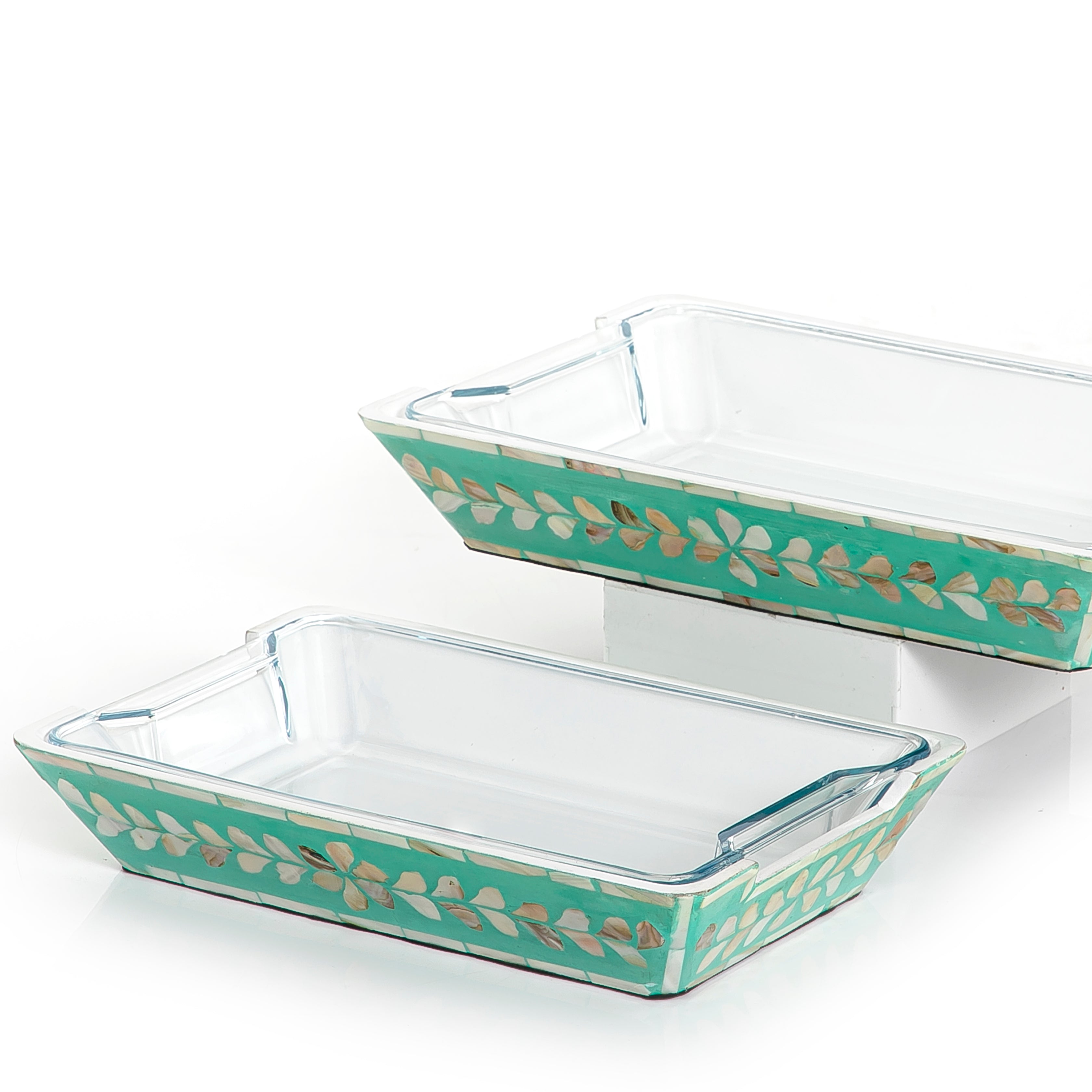 Set Of Mother Of Pearl Plate With Glass