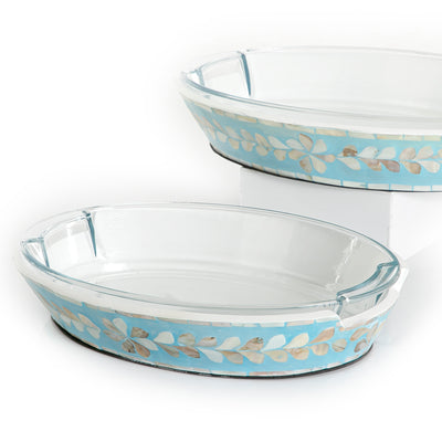 Set of Oval Glass Dishes with Mother of Pearl Base
