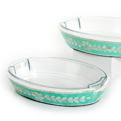 Set of Oval Glass Dishes with Mother of Pearl Base
