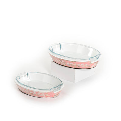 Set of Oval Glass Dishes with Mother of Pearl Base