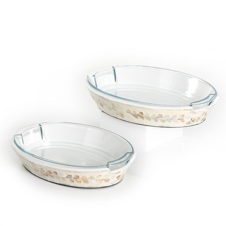 Glass Serving Dishes With Mother Of Pearl Decoration (2 Pcs.)