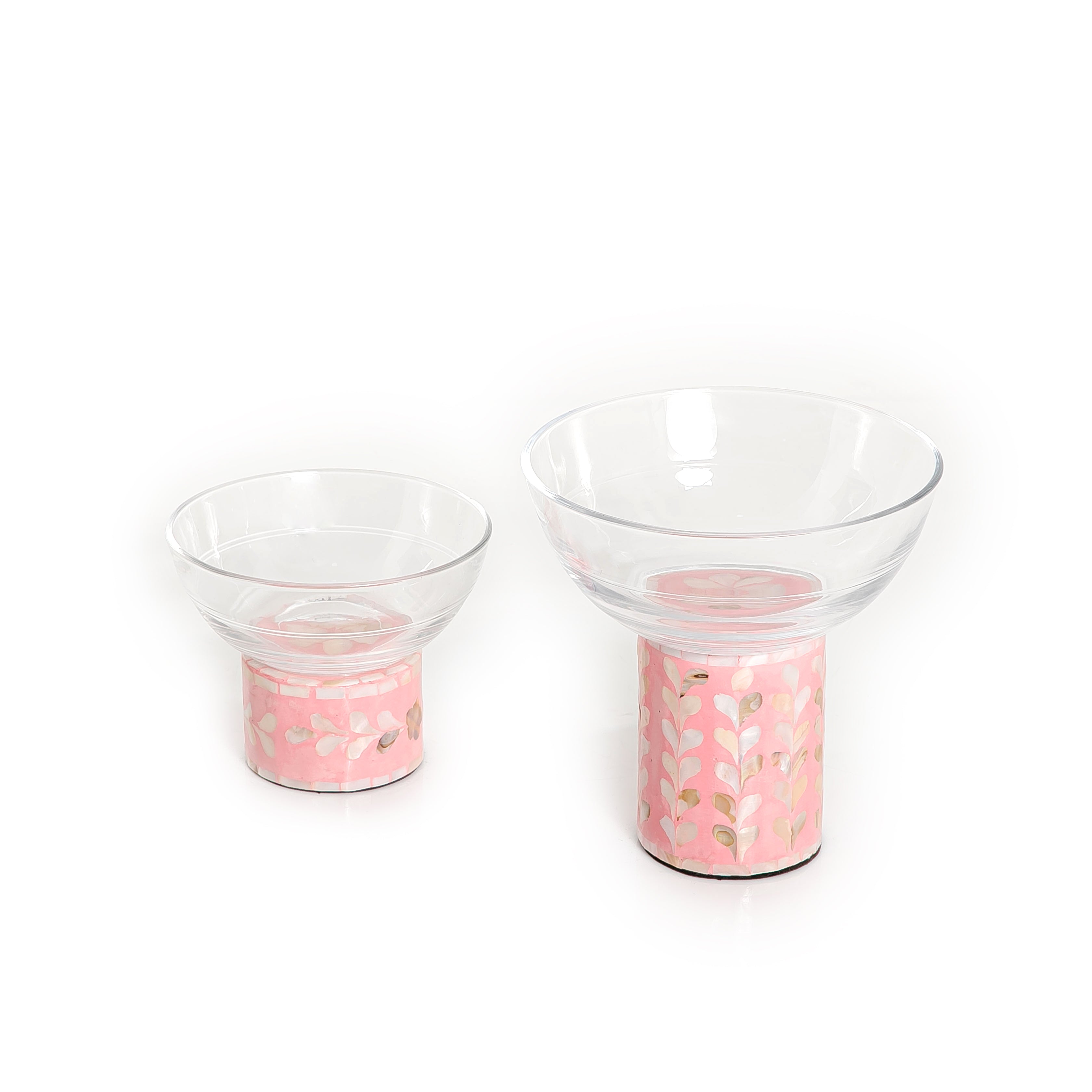 Colorful Modern Glass Bowls Set With Mother Of Pearl Base