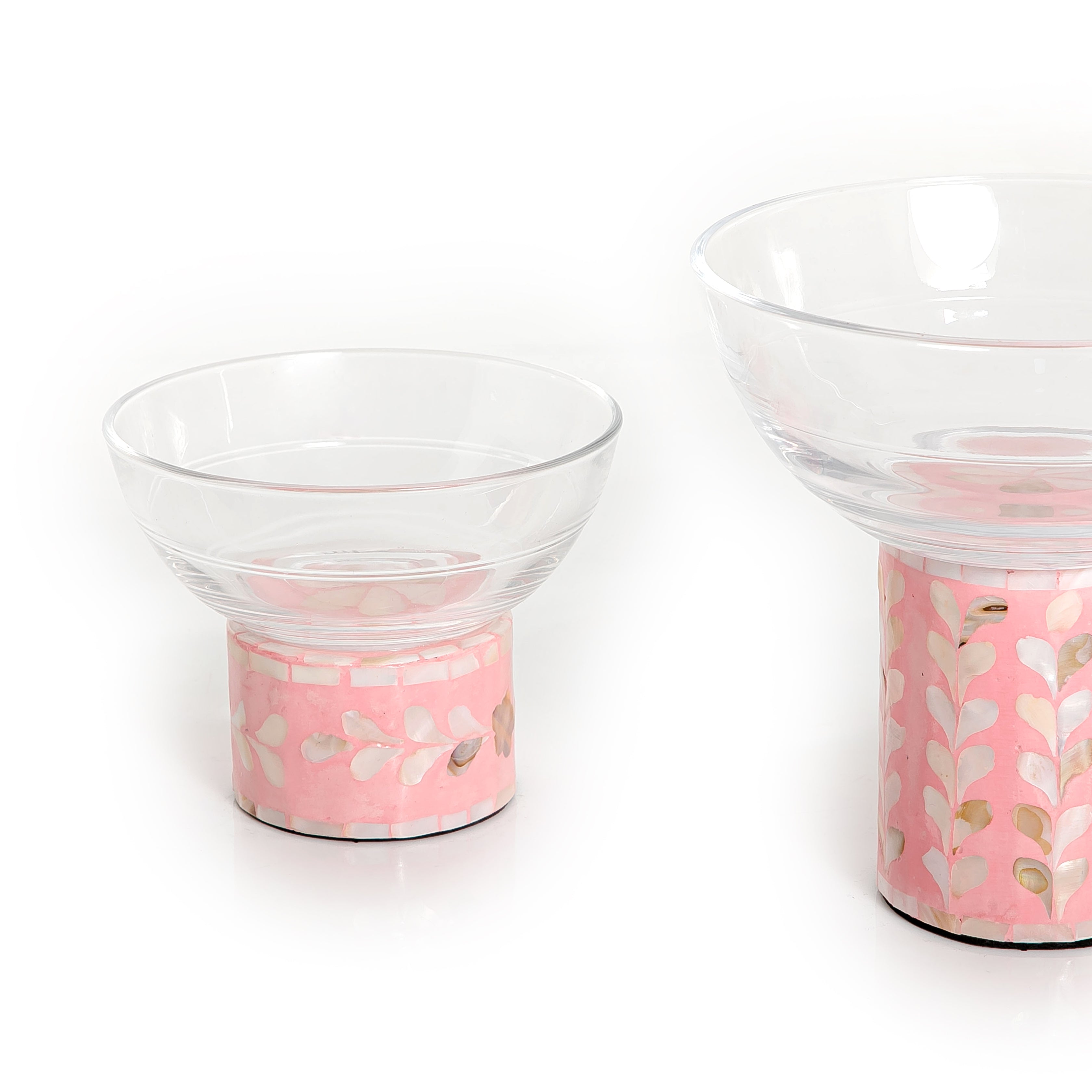 Colorful Modern Glass Bowls Set With Mother Of Pearl Base