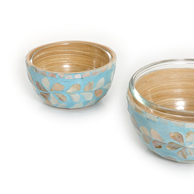 Set of Glass Bowls with Mother of Pearl Base