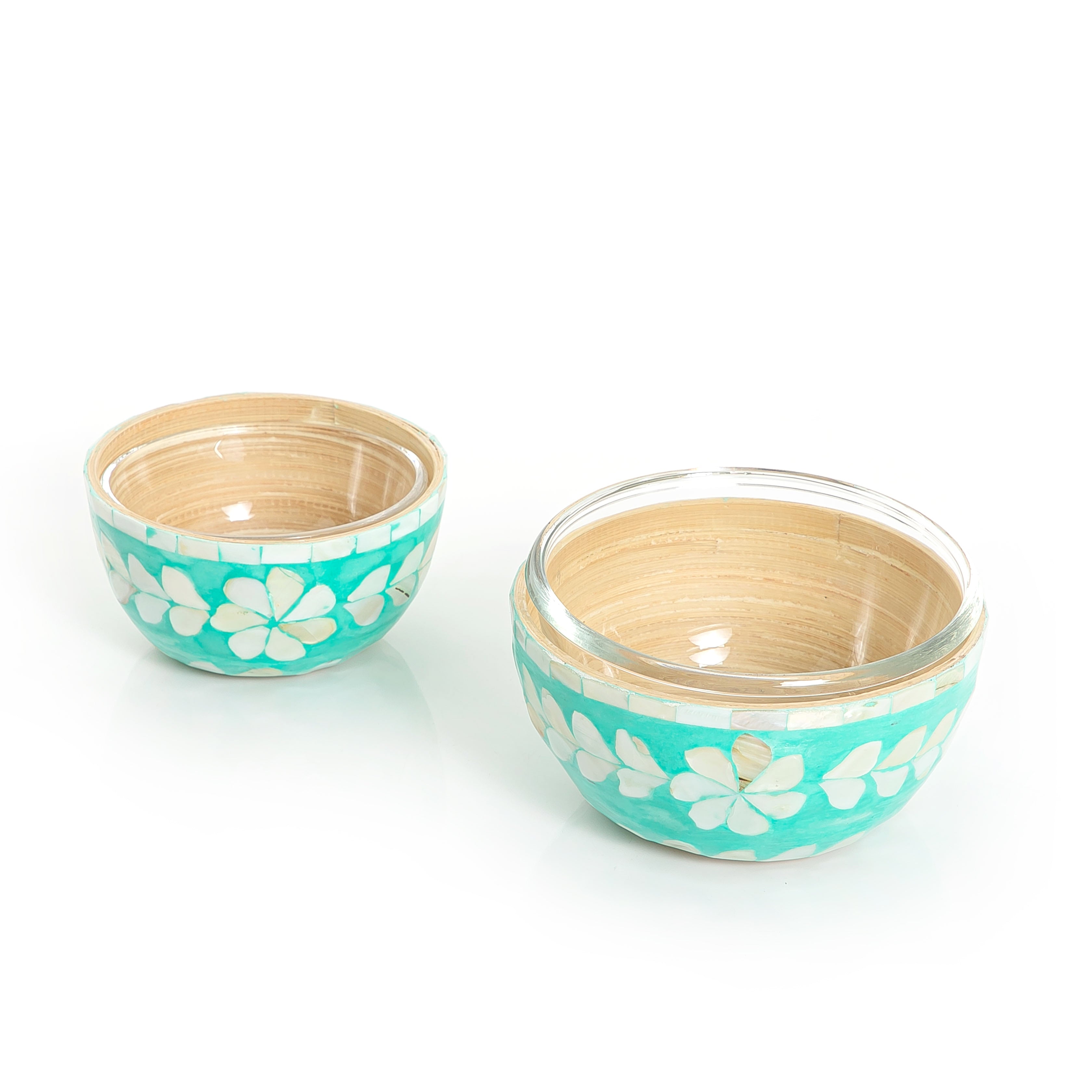 Set of Glass Bowls with Mother of Pearl Base