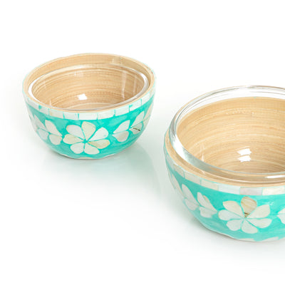 Set of Glass Bowls with Mother of Pearl Base