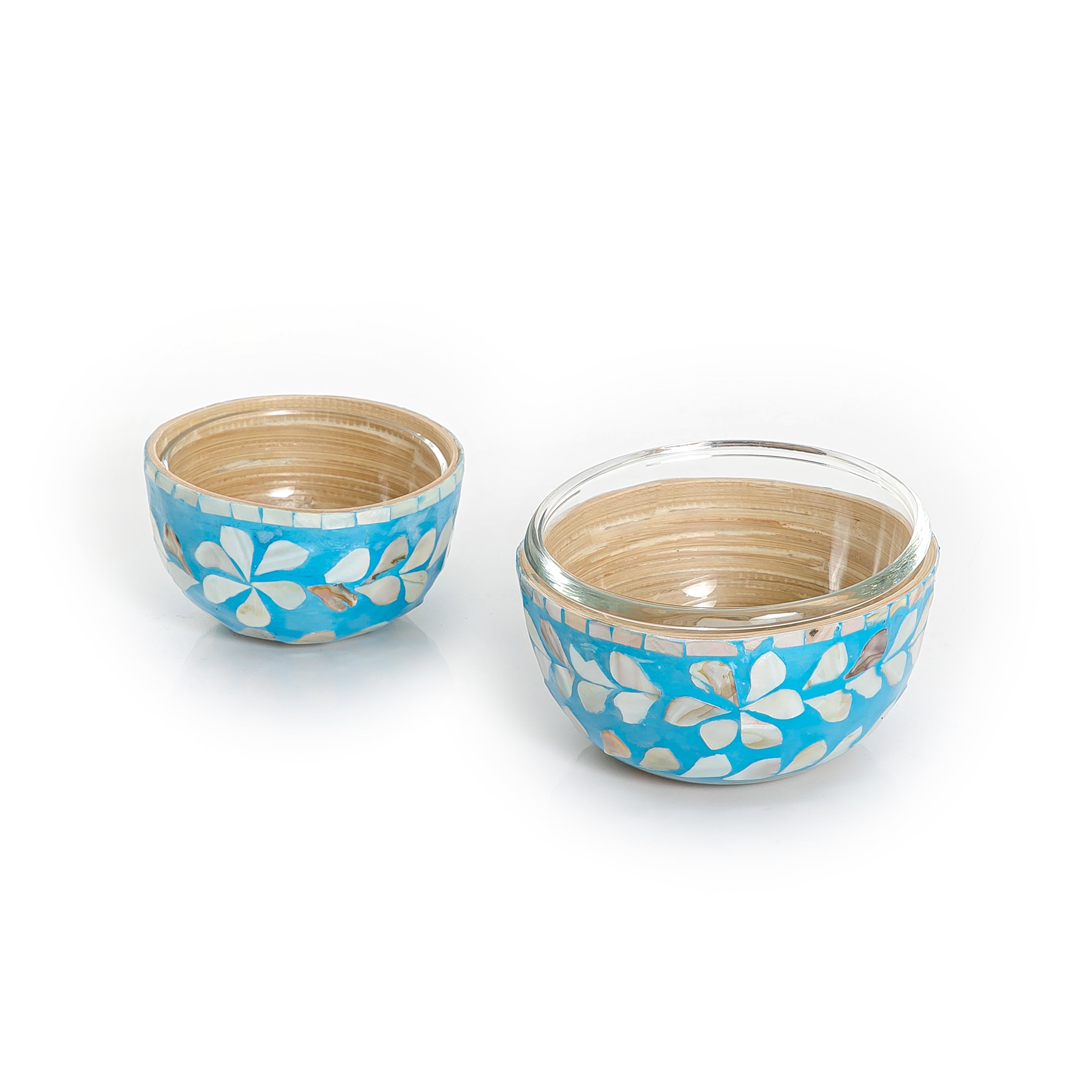 Set of Glass Bowls with Mother of Pearl Base