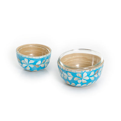 Set of Glass Bowls with Mother of Pearl Base