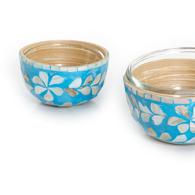 Set of Glass Bowls with Mother of Pearl Base