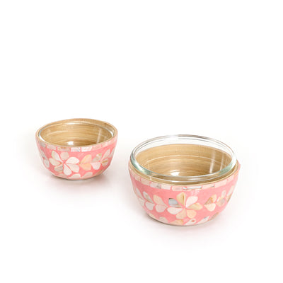 Set of Glass Bowls with Mother of Pearl Base