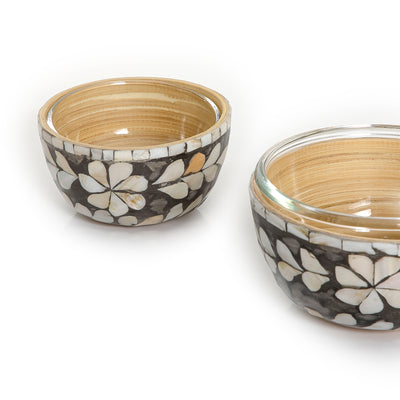 Set of Glass Bowls with Mother of Pearl Base