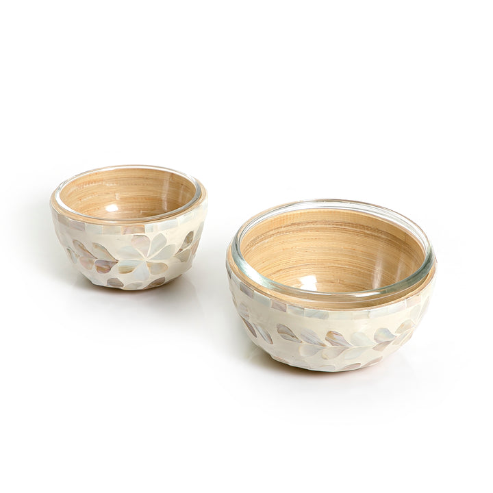 Set Of Glass Bowls Decorated With Colorful Mother Of Pearl