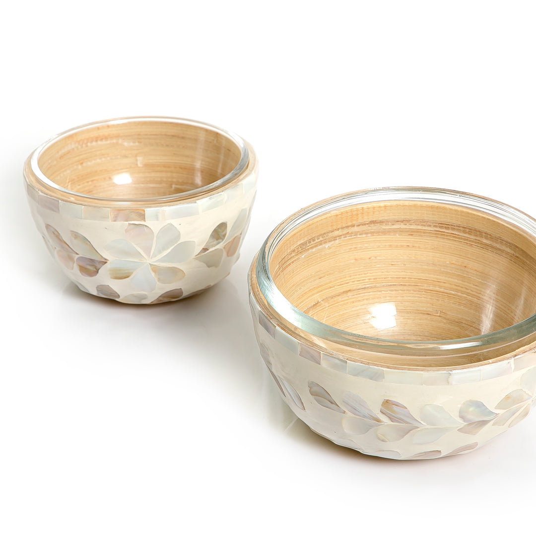 Set Of Glass Bowls Decorated With Colorful Mother Of Pearl