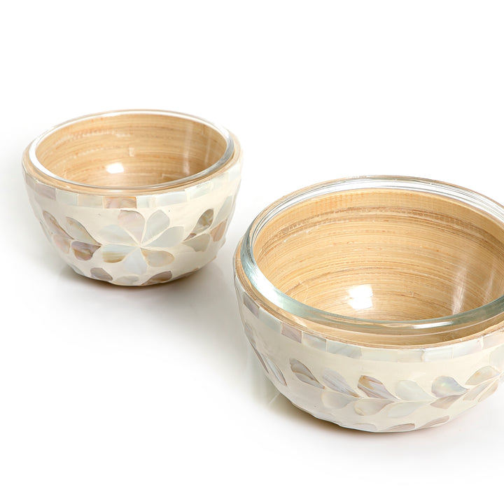 Set Of Glass Bowls Decorated With Colorful Mother Of Pearl