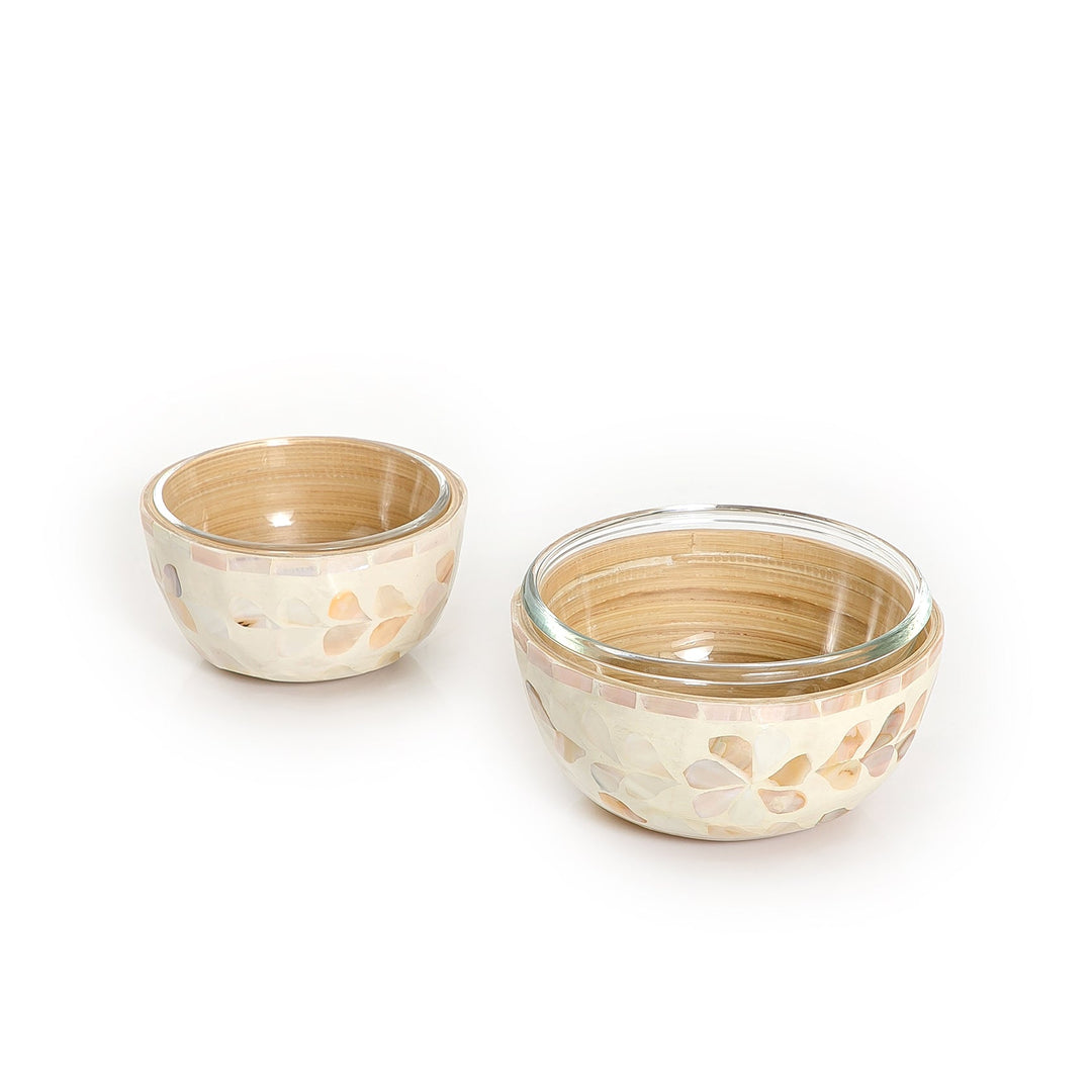 Set Of 2 Glass And Mother Of Pearl Bowls (Small)