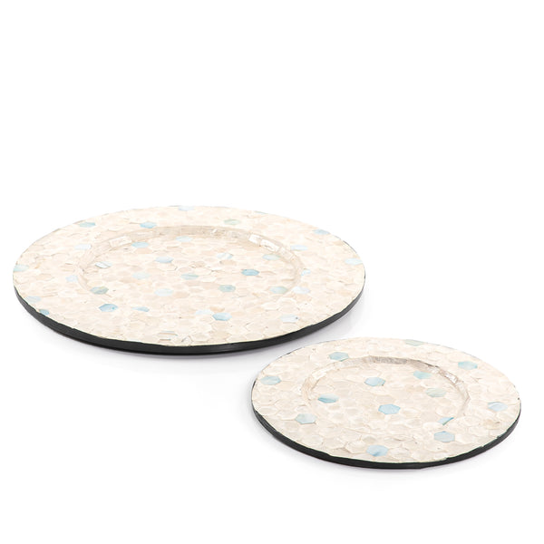 Set Of Round Serving Plates With Multicolored Mother-Of-Pearl