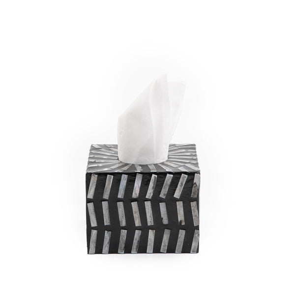 Mother Of Pearl Tissue Box In Black And Silver