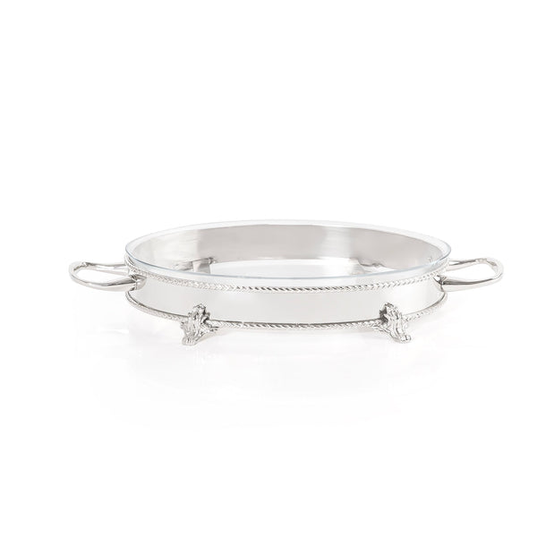 Oval Stainless Steel Serving Stand with Interior Glass Bowl - Small