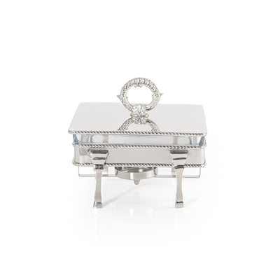 سخان طعام مربع ستانلس ستيل فضي مع وعاء زجاجي داخلي ومقبض