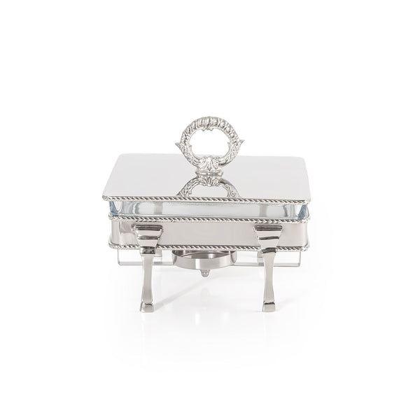 سخان طعام مربع ستانلس ستيل فضي مع وعاء زجاجي داخلي ومقبض