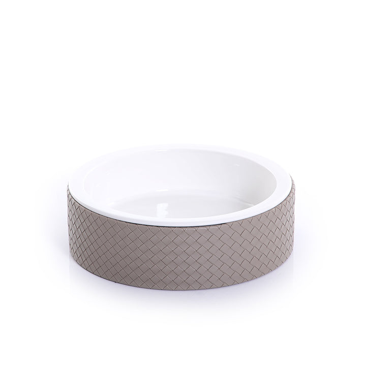 Small Deep Ceramic Dish With Bottega Leather Base