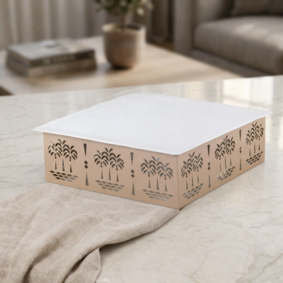Square Ceramic Dish with Metal Base
 Palm Design- Large