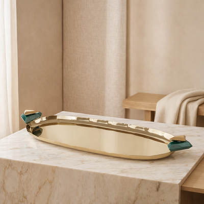 Oval Metal Tray-green and gold small