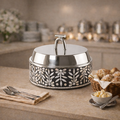 Large mother of pearl stainless steel food heat keeper - black