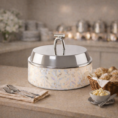 Large mother of pearl stainless steel food heat keeper - cream