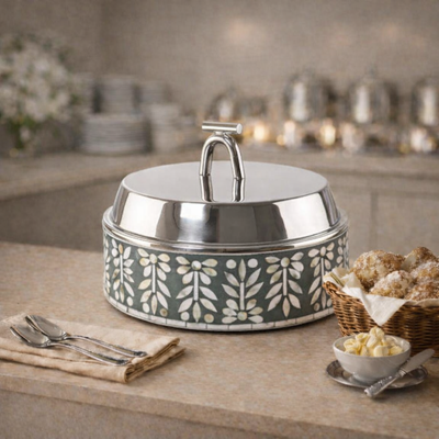 Large mother of pearl stainless steel food heat keeper - green
