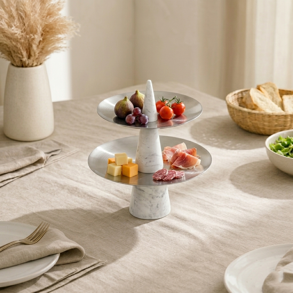 Marble Stand with Two Metal Tiers