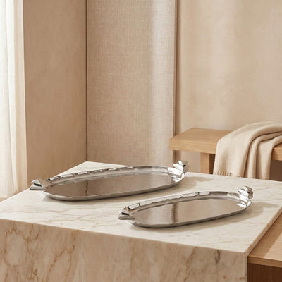 Set of 2 Oval Metal Tray with gift box - Silver & Black