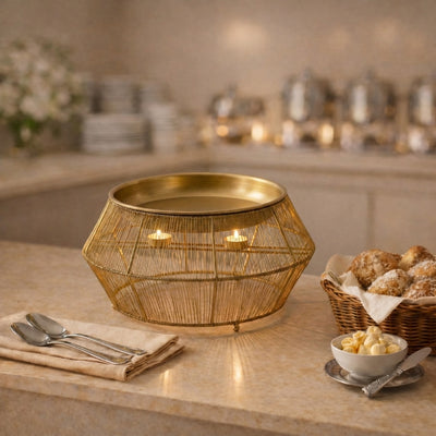 Round Stainless Steel Food Heater With Metal Base - Large