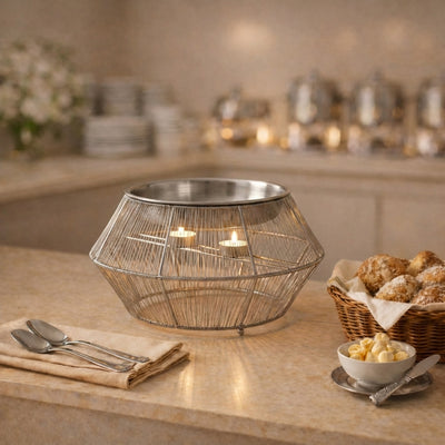Round Stainless Steel Food Heater With Metal Base - Small