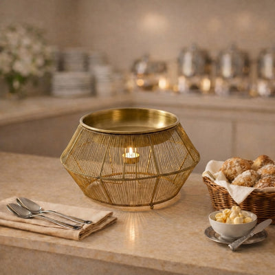 Round Stainless Steel Food Heater With Metal Base - Small