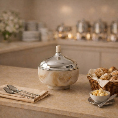Small Resin insulated Pot with Cover - Beige