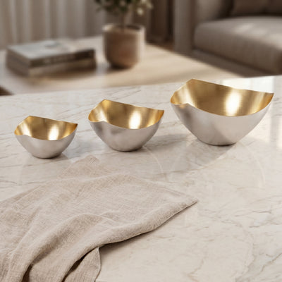 Set of 3 Stainless Steel Bowls with Irregular Round Design