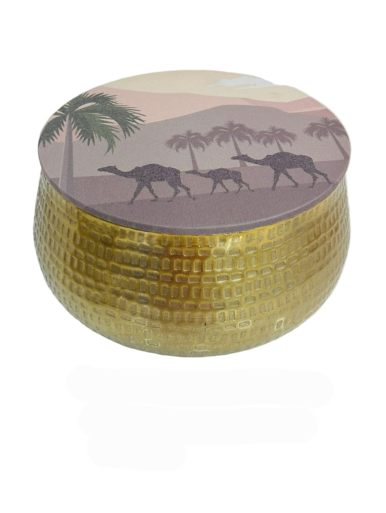 Golden color steel bowl with printed wooden cover