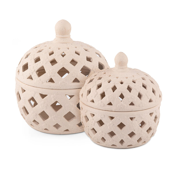 Set of Ceramic Gergean Jars with Decorative Cutout Design