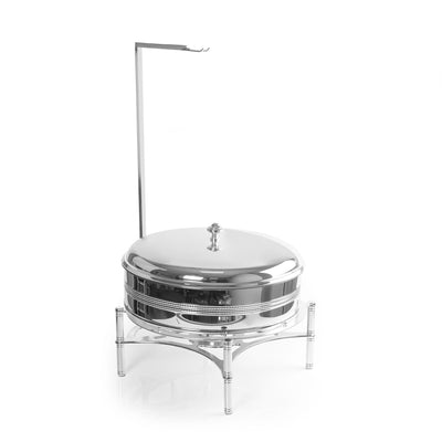 Circular Metal Food Heater with Cover and Raised Base for Buffet